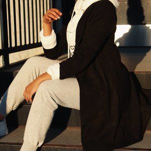 'CEO' Suede Black Longline Blazer Jacket